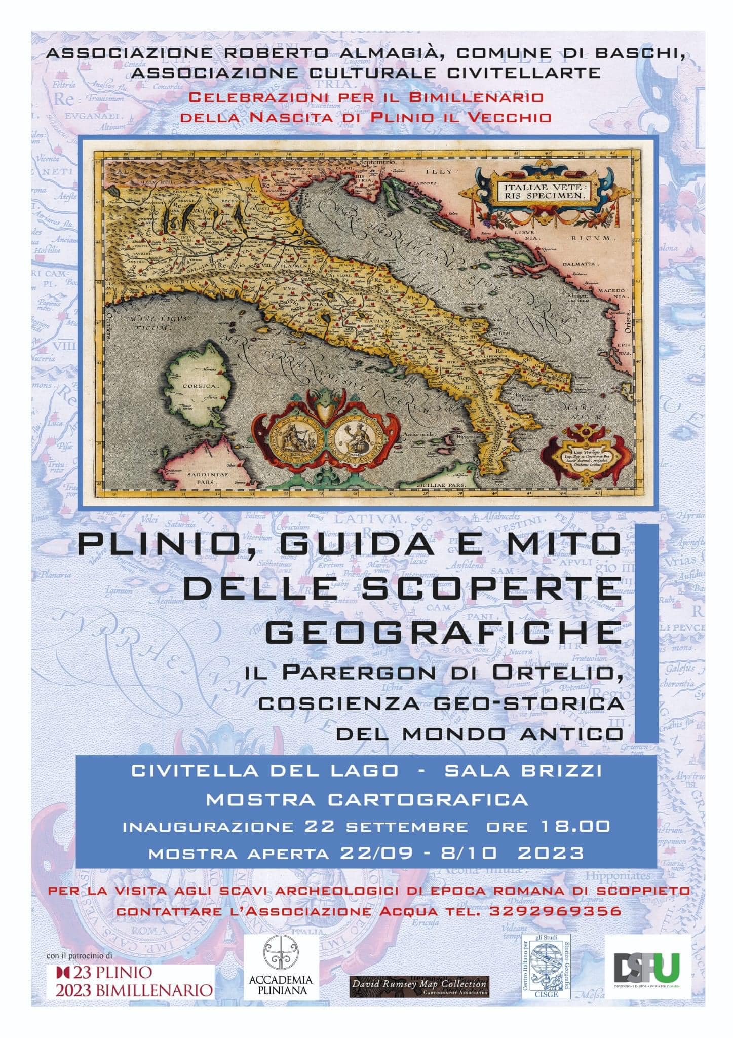 immagine notizia (provincia di terni notizie) Cultura, apre oggi a Civitella del Lago (Baschi) la mostra “Plinio, guida e mito delle scoperte geografiche”, dedicata al Bimillenario della nascita di Plinio il Vecchio